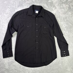 Vintage Wrangler Brushpopper Shirt Mens Sz L Black Western Pearl Snap